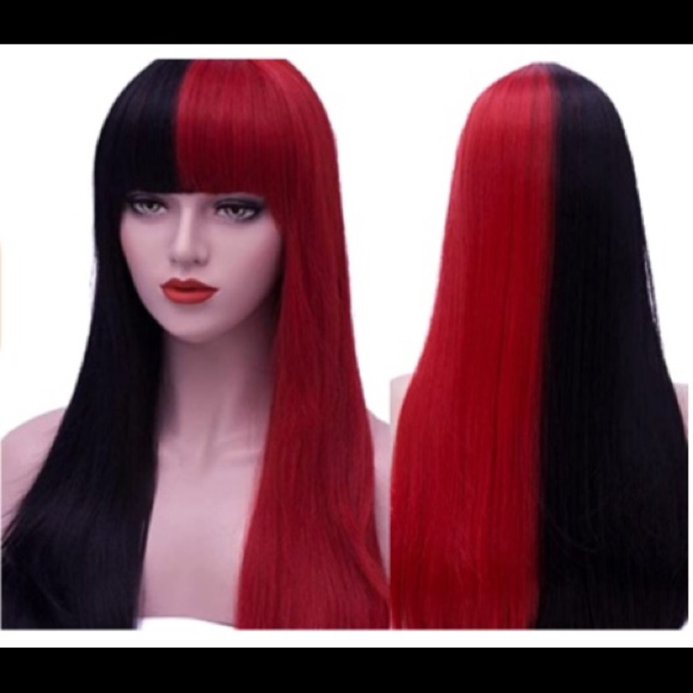 Red & black long 2 tone wig